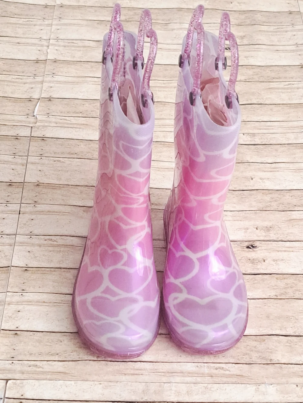 Western Cheif Lighted Up Girl's Pink Heart Pattern Rain Boots Size 8